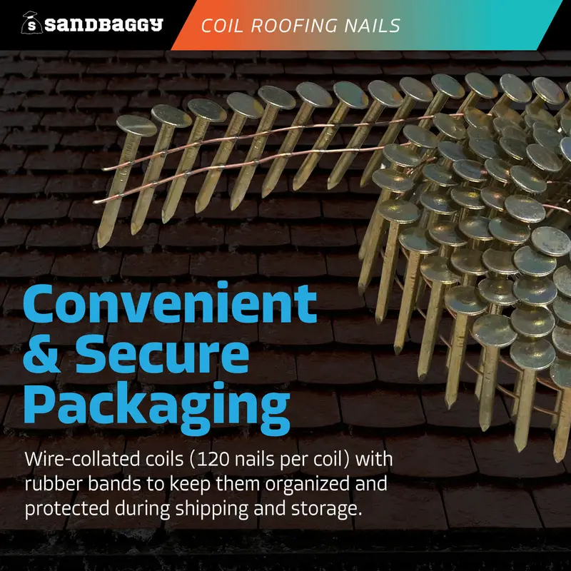 1-1/4" Coil Roofing Nails For Shingles - 15 Degree - Galvanized (120 Nails/Coil) 3