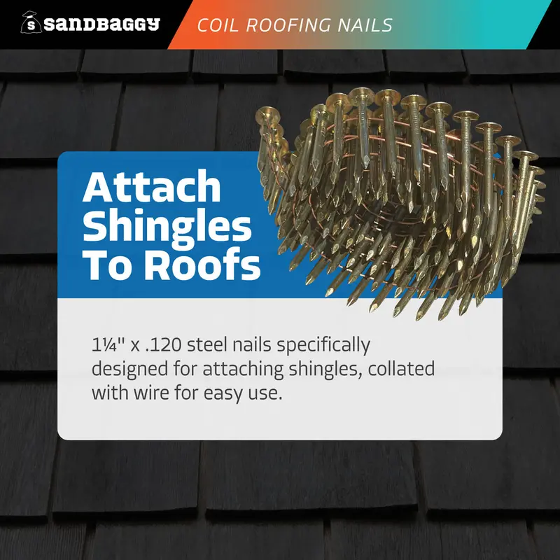 1-1/4" Coil Roofing Nails For Shingles - 15 Degree - Galvanized (120 Nails/Coil) 4