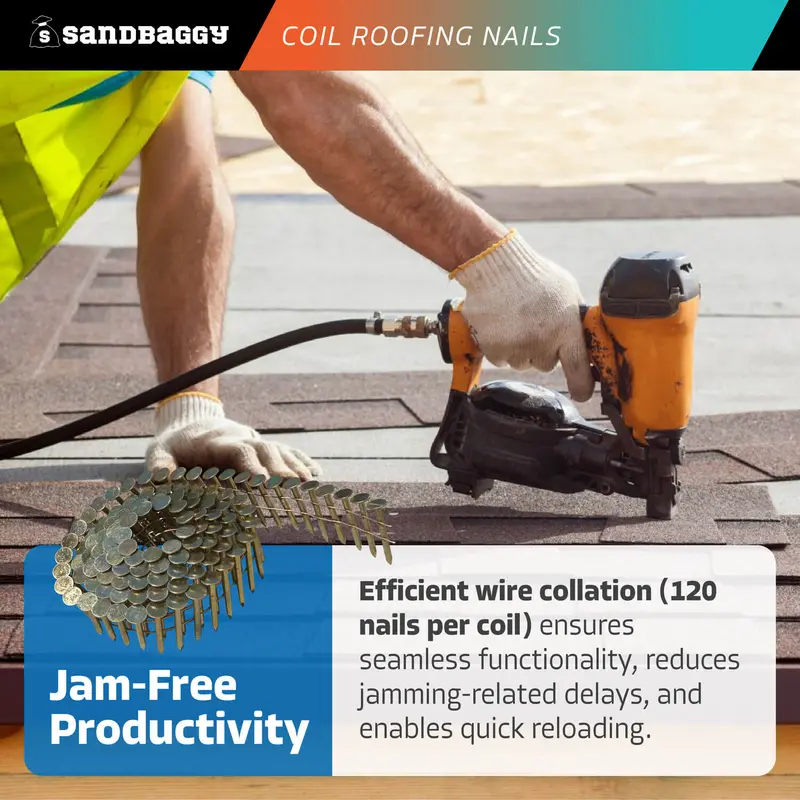 1-1/4" Coil Roofing Nails For Shingles - 15 Degree - Galvanized (120 Nails/Coil) 5