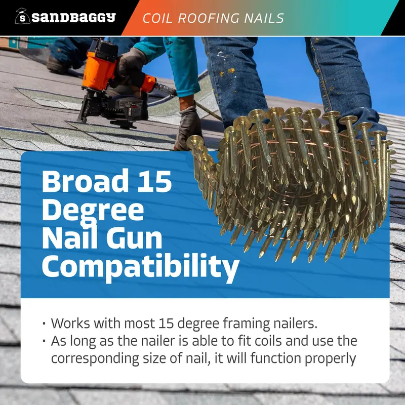 1-1/4" Coil Roofing Nails For Shingles - 15 Degree - Galvanized (120 Nails/Coil) 7