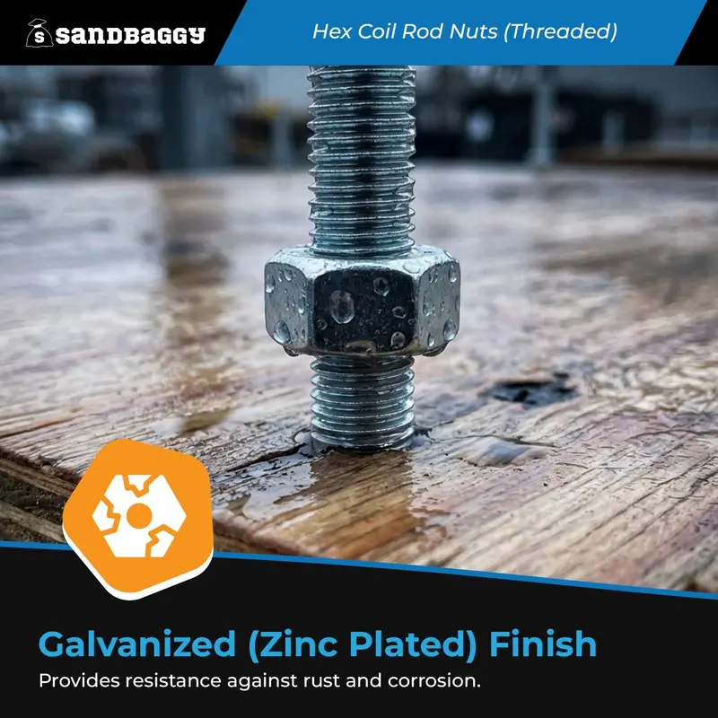1/2" Hex Coil Rod Nuts (Threaded) - Galvanized (Zinc Plated) 5