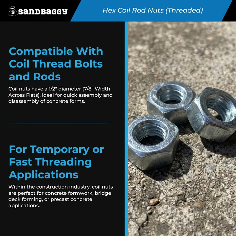 1/2" Hex Coil Rod Nuts (Threaded) - Galvanized (Zinc Plated) 6