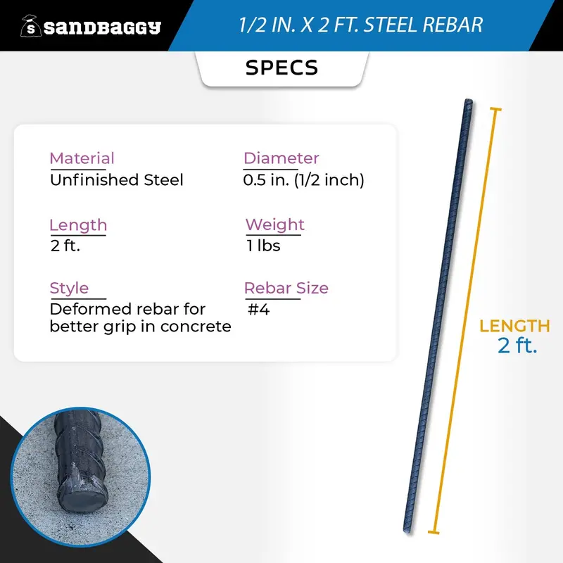 1/2 In. X 2 Ft. Steel Rebar #4 3