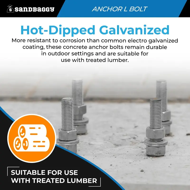 1/2" X 18" Threaded Concrete Anchor L-Bolts (Nuts & Washers Included) - Galvanized 6