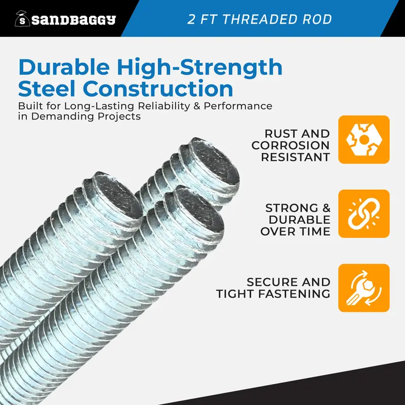 1/2" X 2 Ft Threaded Rod - Galvanized (Zinc Plated) 4