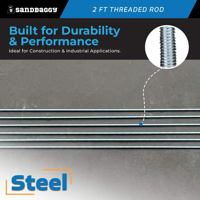 1/2" X 2 Ft Threaded Rod - Galvanized (Zinc Plated) 7