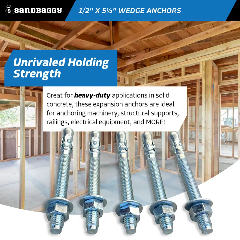 1/2" X 5-1/2" Concrete Wedge Anchors - Hex Head (Galvanized) 5