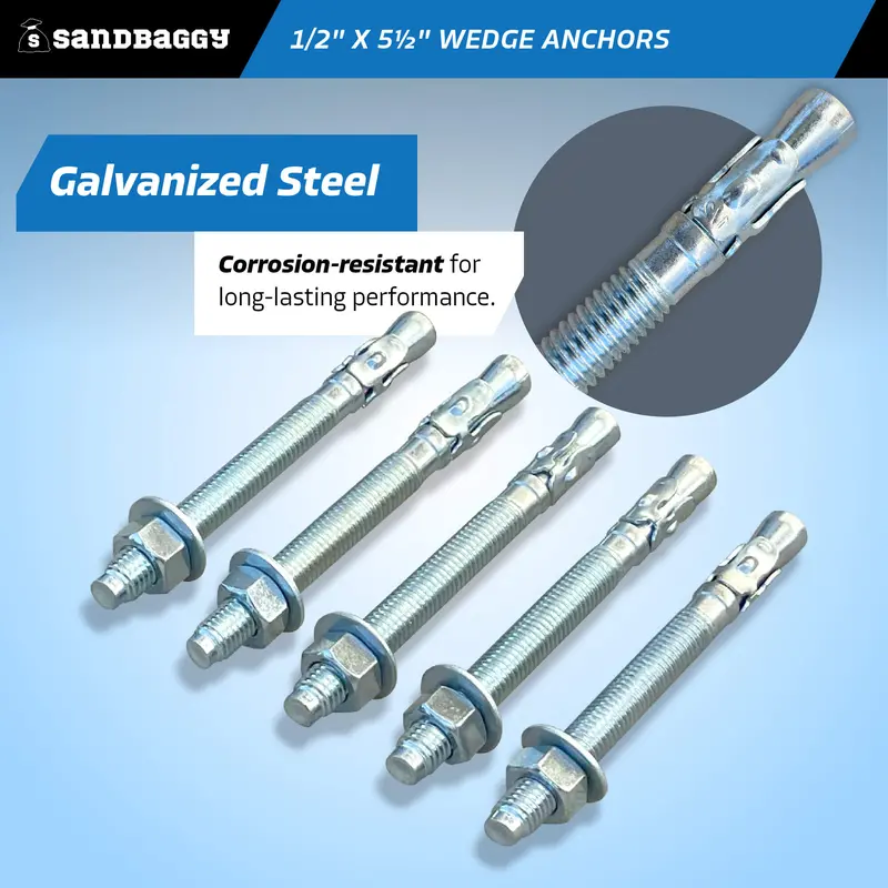 1/2" X 5-1/2" Concrete Wedge Anchors - Hex Head (Galvanized) 6