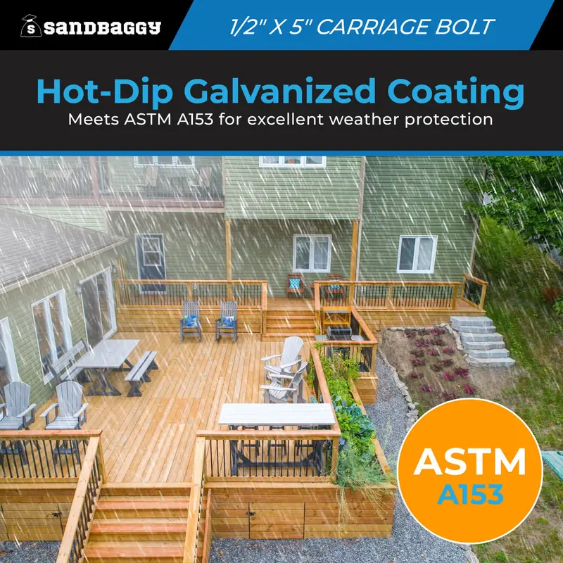 1/2” X 5” Galvanized Carriage Bolts For Wood - Round Head 4