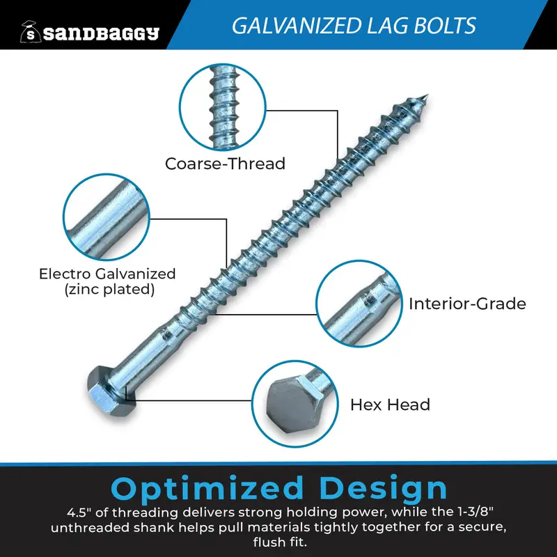 1/2" X 6" Galvanized Lag Bolts – Hex Head Wood Screws 3