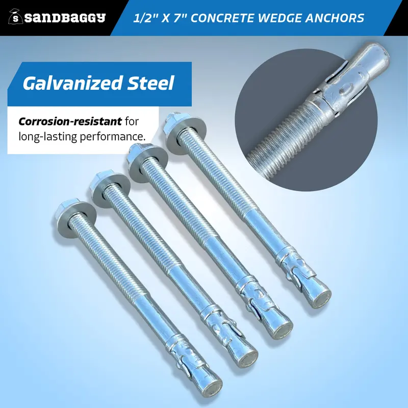 1/2" X 7" Concrete Wedge Anchors - Hex Head (Galvanized) 4