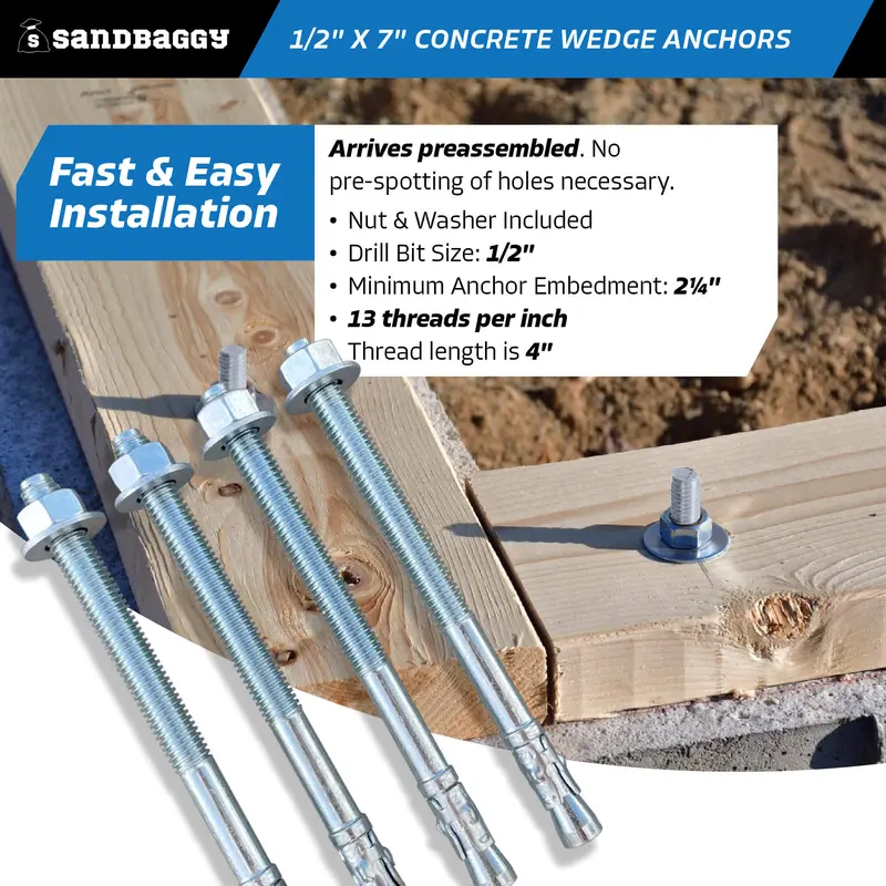 1/2" X 7" Concrete Wedge Anchors - Hex Head (Galvanized) 6