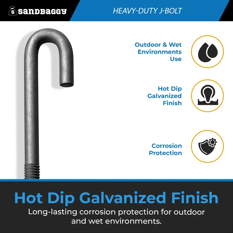 1/2" X 8" Galvanized Threaded J-Bolt Concrete Anchor (Nut & Washer Included) 5
