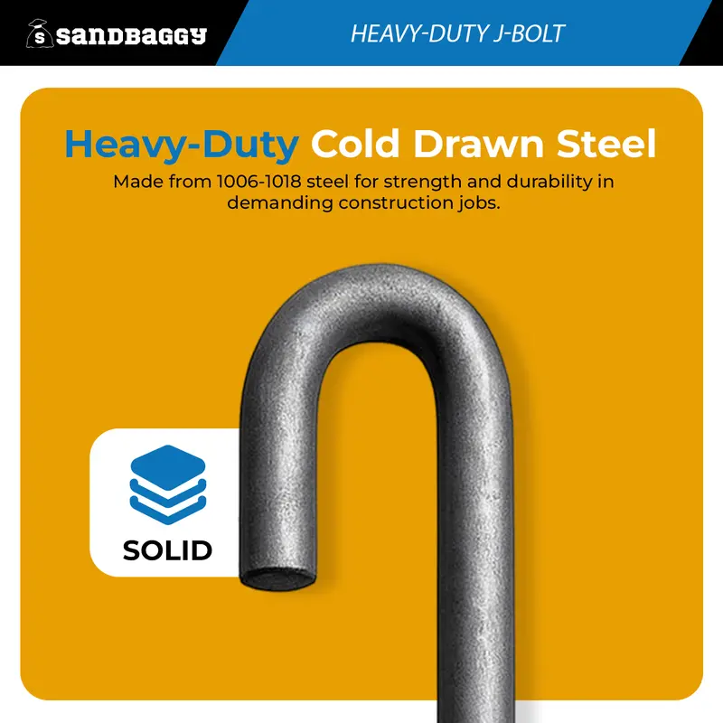 1/2" X 8" Galvanized Threaded J-Bolt Concrete Anchor (Nut & Washer Included) 7