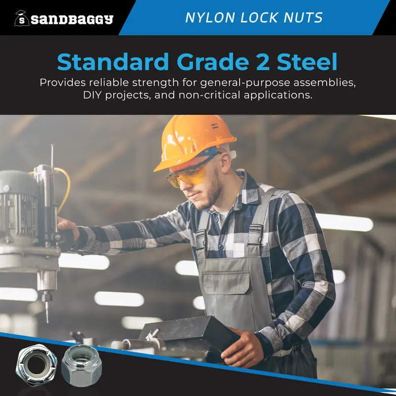 1/4"-20 Nylon Lock Nut - Grade 2 Steel - Zinc Plated (Electro Galvanized) 3