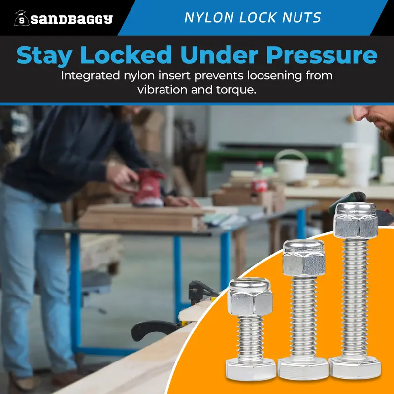 1/4"-20 Nylon Lock Nut - Grade 2 Steel - Zinc Plated (Electro Galvanized) 7