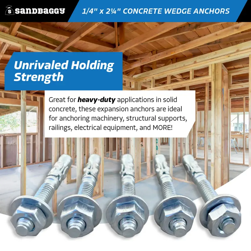 1/4" X 2-1/4" Concrete Wedge Anchors - Hex Head (Galvanized) 4