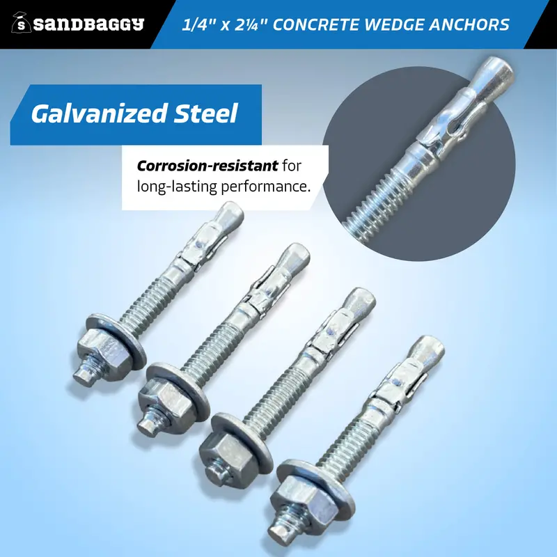 1/4" X 2-1/4" Concrete Wedge Anchors - Hex Head (Galvanized) 5