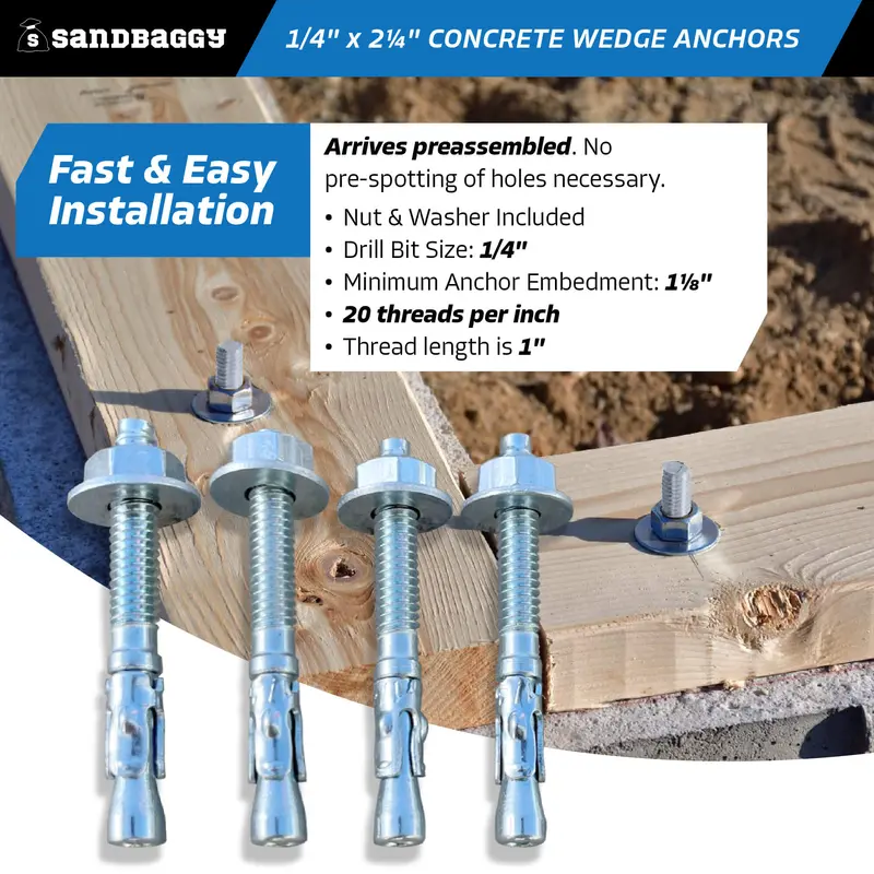 1/4" X 2-1/4" Concrete Wedge Anchors - Hex Head (Galvanized) 6