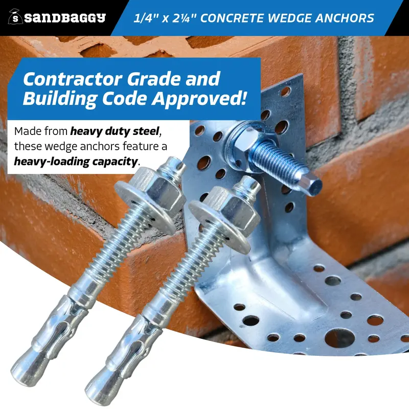 1/4" X 2-1/4" Concrete Wedge Anchors - Hex Head (Galvanized) 7