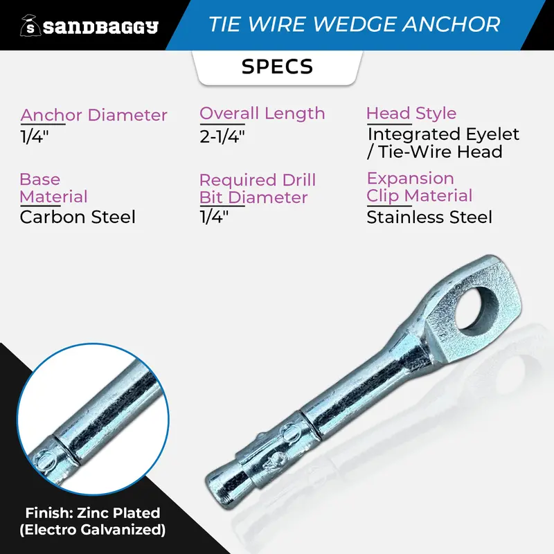 1/4" X 2-1/4" Tie Wedge Anchor | For Suspended Ceiling Wire (Galvanized) 2