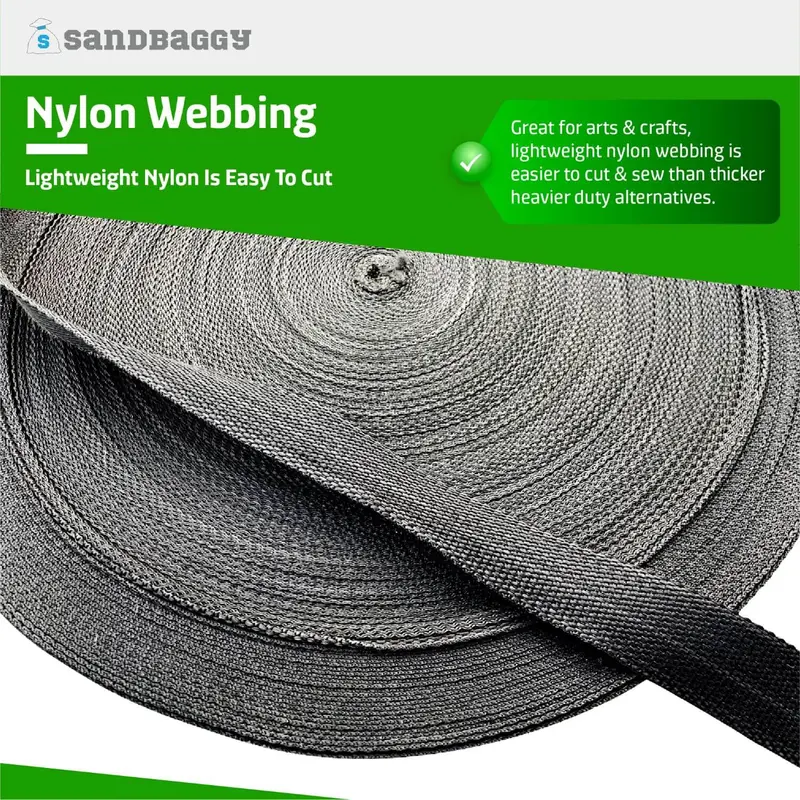 1" Flat Nylon Webbing Straps - Black, 25 Yd Roll - Lightweight 2