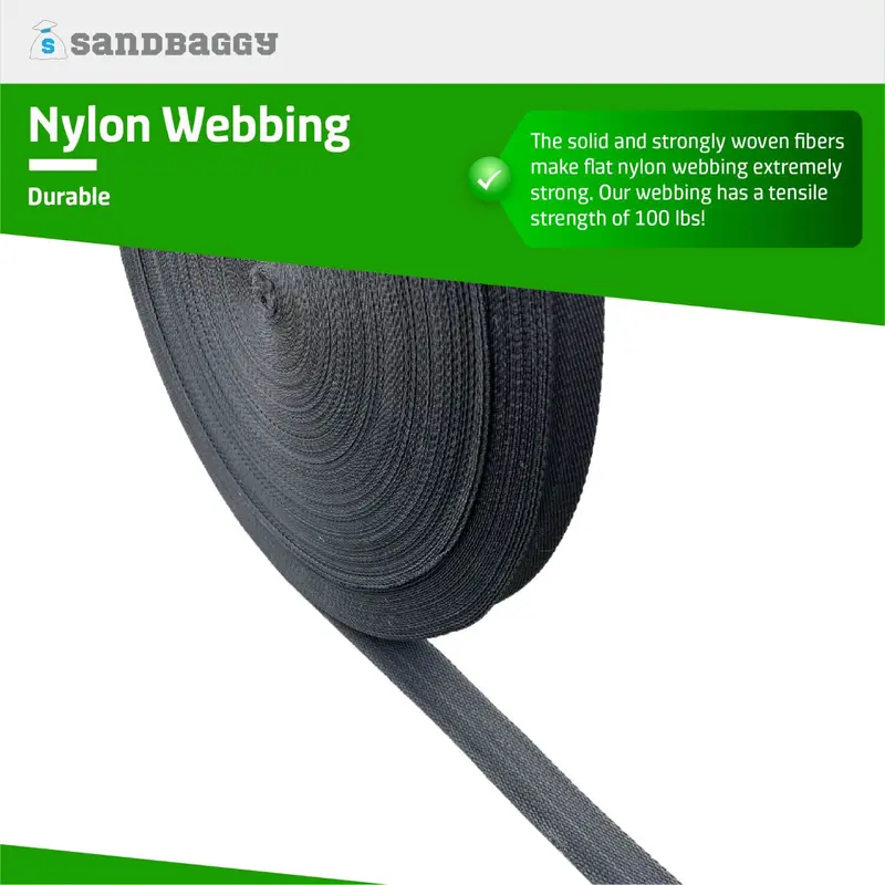 1" Flat Nylon Webbing Straps - Black, 25 Yd Roll - Lightweight 8