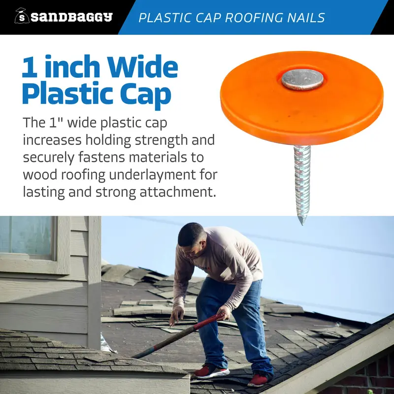 1" Plastic Cap Roofing Nails - Ring Shank, Electro Galvanized 3