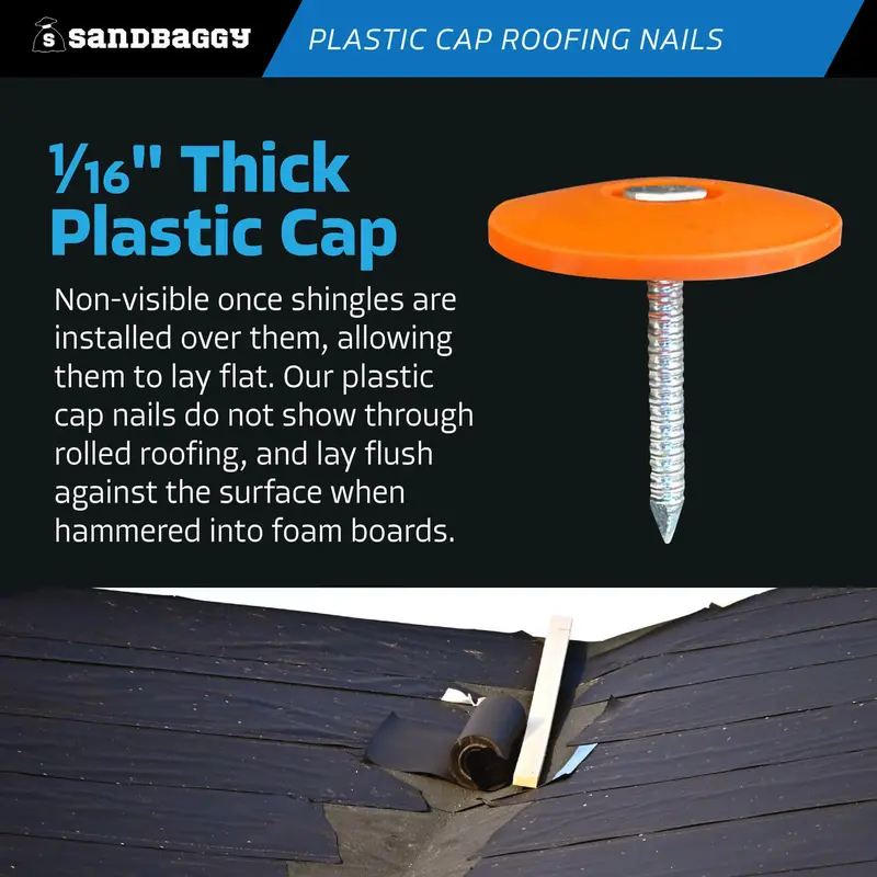 1" Plastic Cap Roofing Nails - Ring Shank, Electro Galvanized 4
