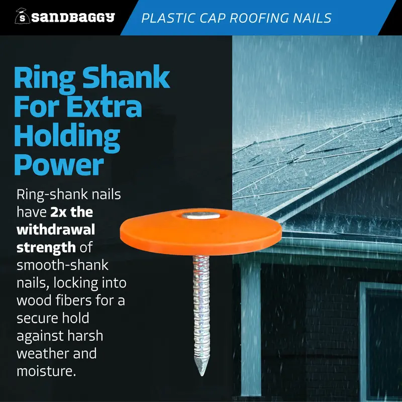 1" Plastic Cap Roofing Nails - Ring Shank, Electro Galvanized 5