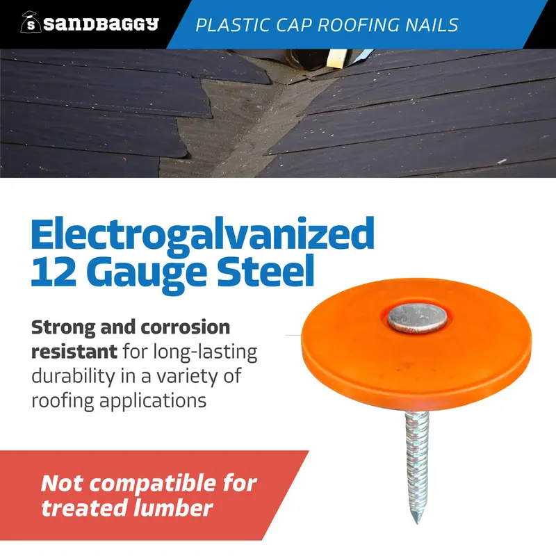 1" Plastic Cap Roofing Nails - Ring Shank, Electro Galvanized 6
