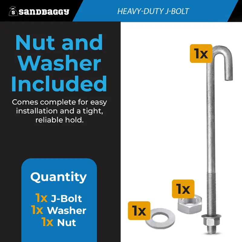1" X 18" Galvanized Threaded J-Bolt Concrete Anchor (Nut & Washer Included) 5