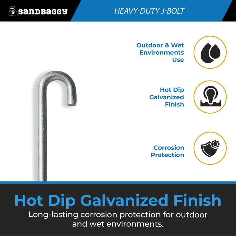 1" X 24" Galvanized Threaded J-Bolt Concrete Anchor (Nut & Washer Included) 9