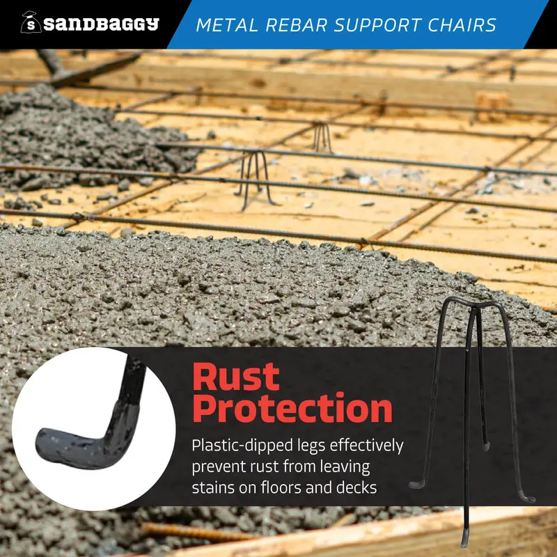 10" Metal Rebar Support Chairs - Plastic Dipped Legs - Rebar #3 To #5 5