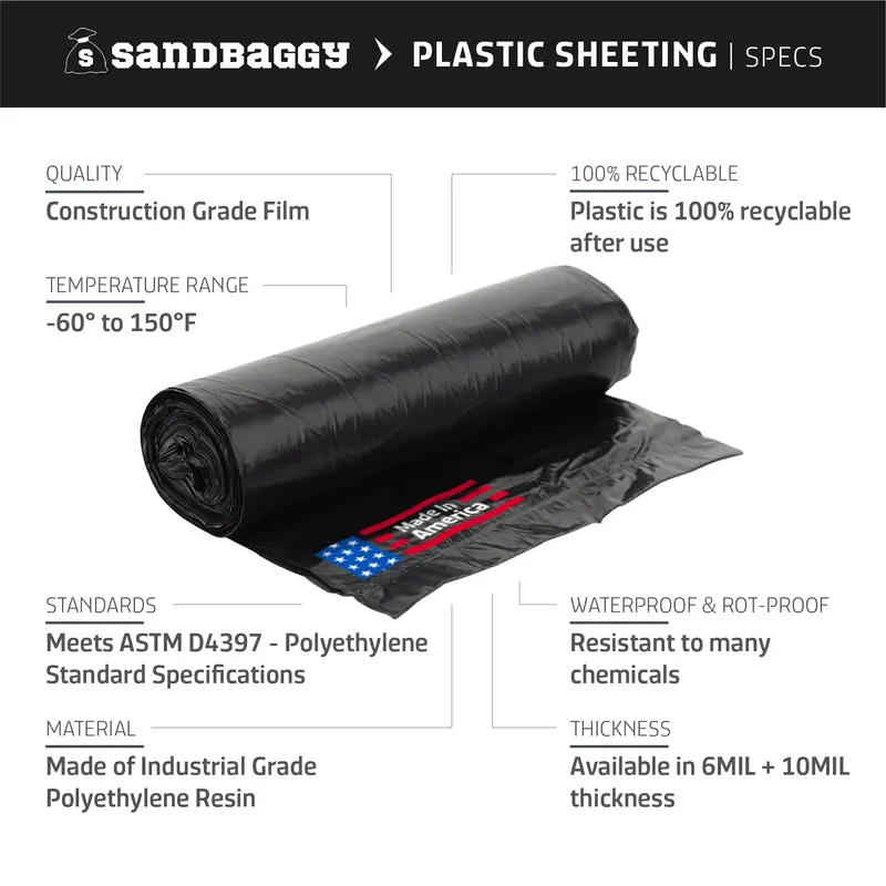 10 Mil Black Plastic Sheeting Roll - Polyethylene Visqueen | Usa Made 2