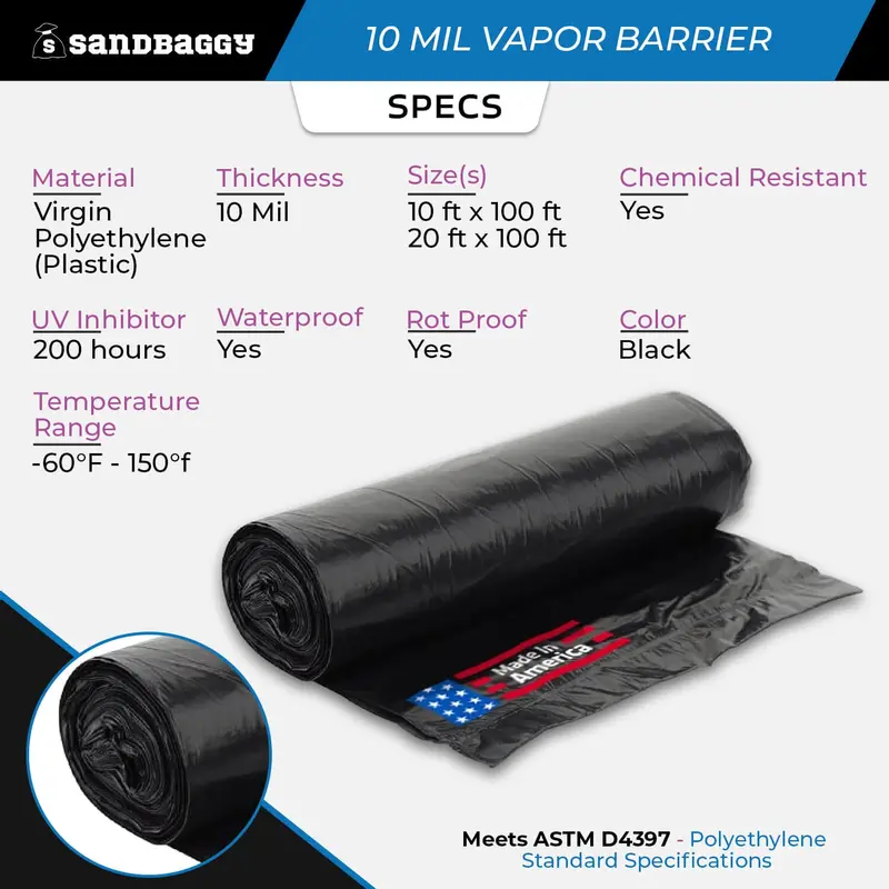 10 Mil Black Vapor Barrier – Polyethylene Visqueen (Usa Made) 2