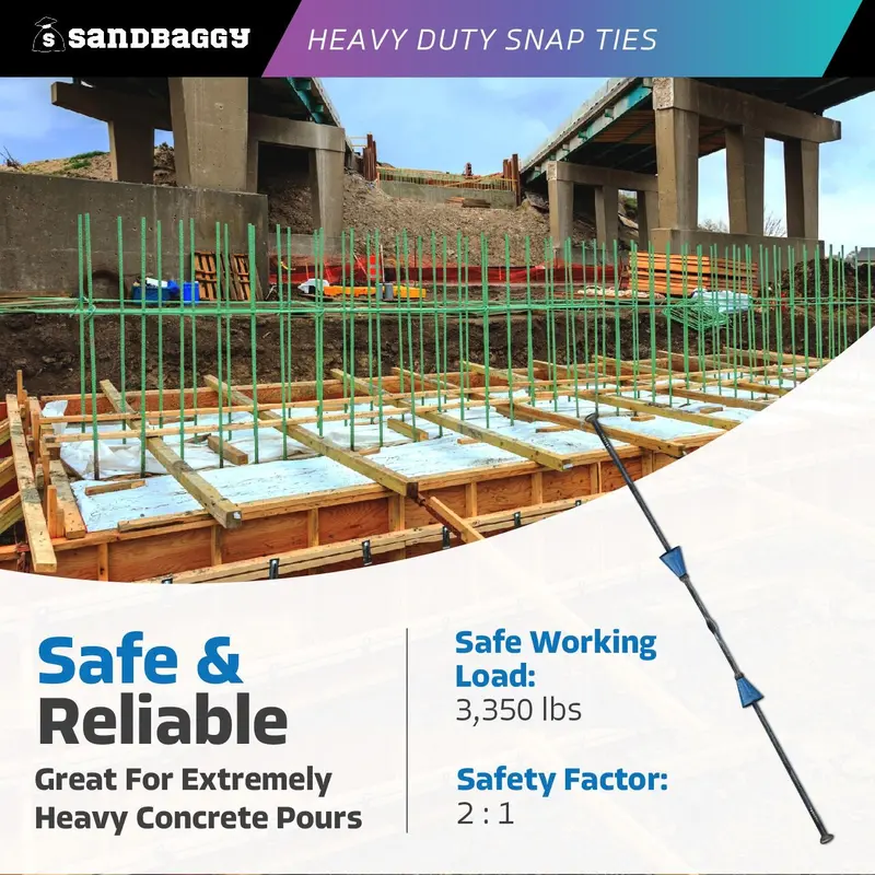 10" X 4 ¾" Heavy Duty Snap Ties For Concrete Forms (Short End) - 1" Plastic Cones 6