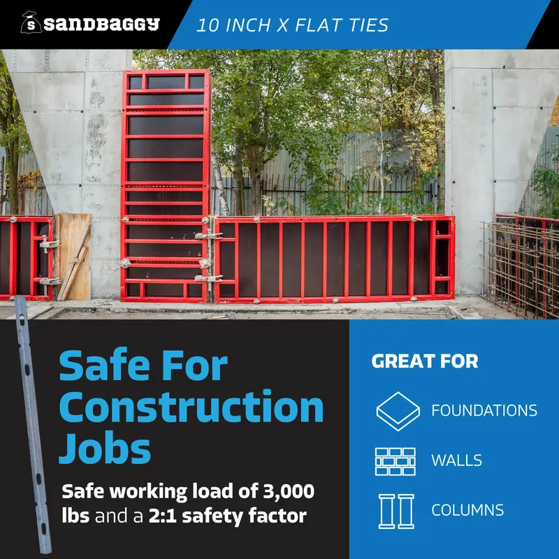 10" X Flat Ties For Concrete Forms - 11 Gauge Steel 5