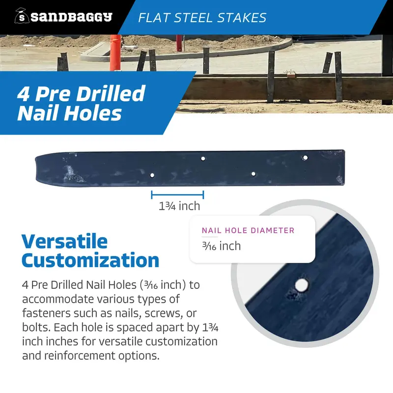 12" Flat Steel Stakes For Concrete Forms With Nail Holes 7