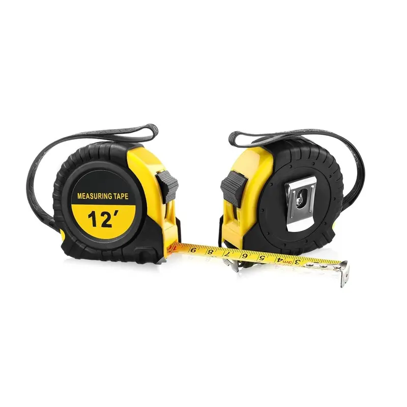 12 Ft Retractable Tape Measure - Automatic Lock, Belt Clip & Wrist Strap (Dual System) 1