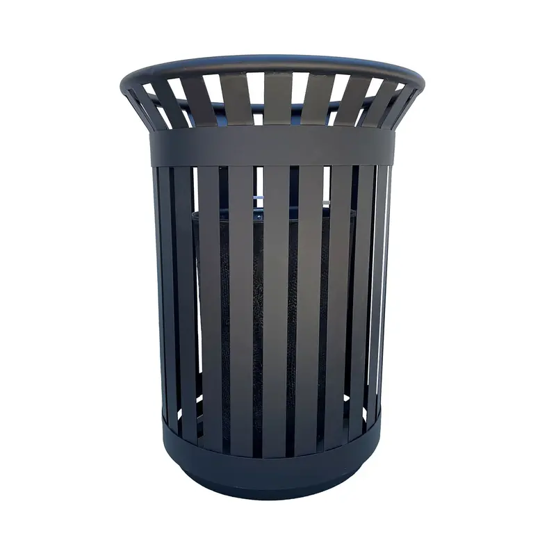 12 - Gallon Commercial Outdoor Trash Can - Black Steel 1