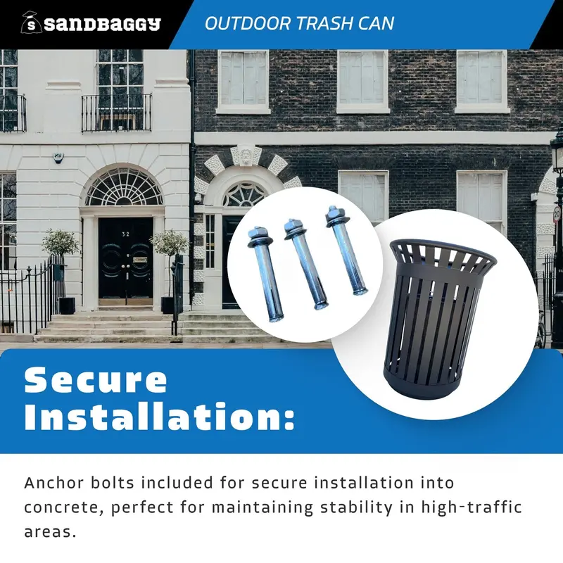 12 - Gallon Commercial Outdoor Trash Can - Black Steel 3