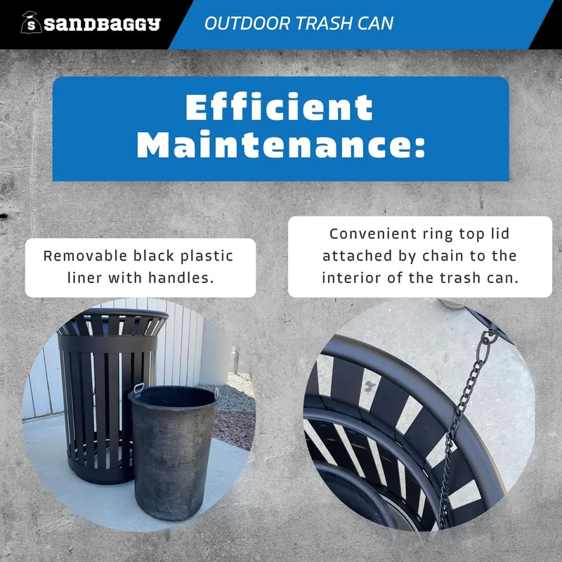 12 - Gallon Commercial Outdoor Trash Can - Black Steel 4