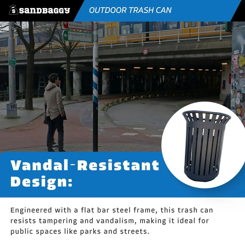 12 - Gallon Commercial Outdoor Trash Can - Black Steel 5