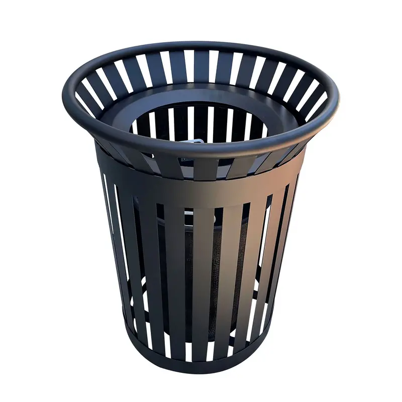 12 - Gallon Commercial Outdoor Trash Can - Black Steel 7