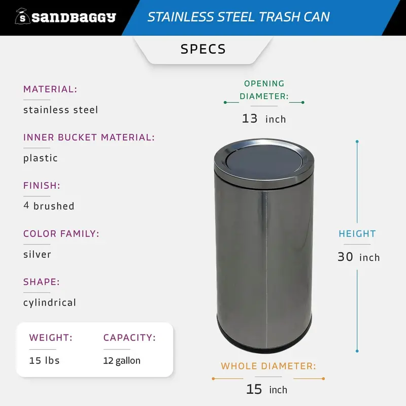12 Gallon Stainless Steel Trash Can With Lid 3