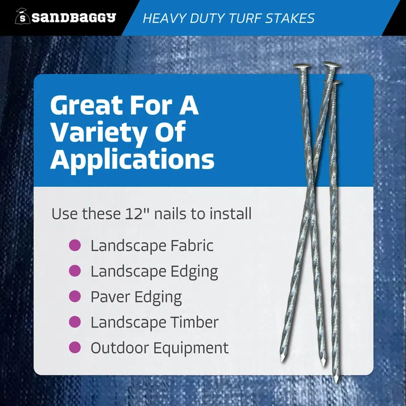 12 In. Ultra Heavy Duty Galvanized Spiral Artificial Turf Nails - 1 Gauge Steel 10