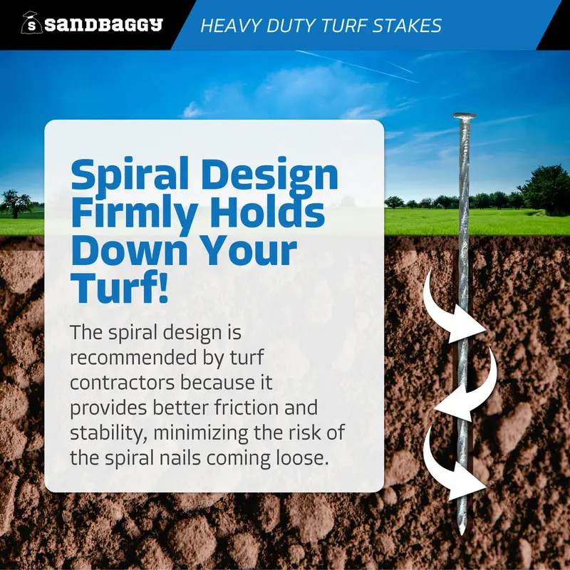 12 In. Ultra Heavy Duty Galvanized Spiral Artificial Turf Nails - 1 Gauge Steel 7