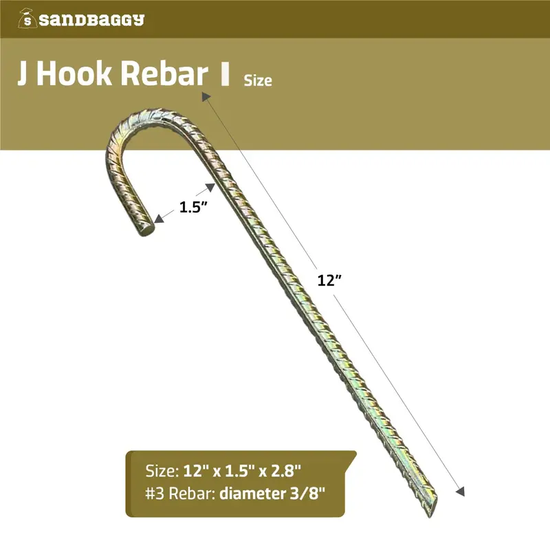 12" J Hook Rebar Stakes - Galvanized Steel - 3/8" Diameter (#3 Rebar) 2