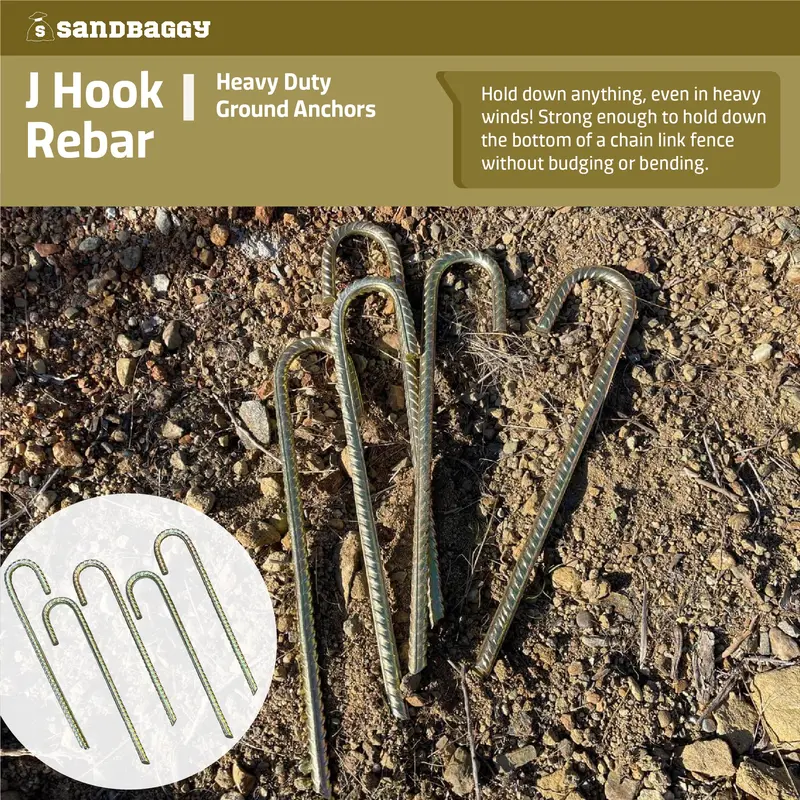 12" J Hook Rebar Stakes - Galvanized Steel - 3/8" Diameter (#3 Rebar) 5
